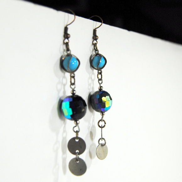 Wire Wrapped Bead & Metal Assemblage Earrings - Picture 1 of 2